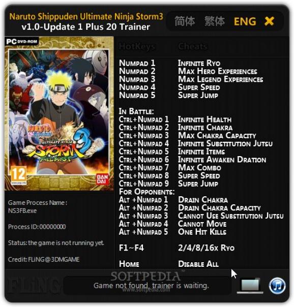 Naruto Shippuden: Ultimate Ninja Storm 3 Full Burst +20 Trainer screenshot