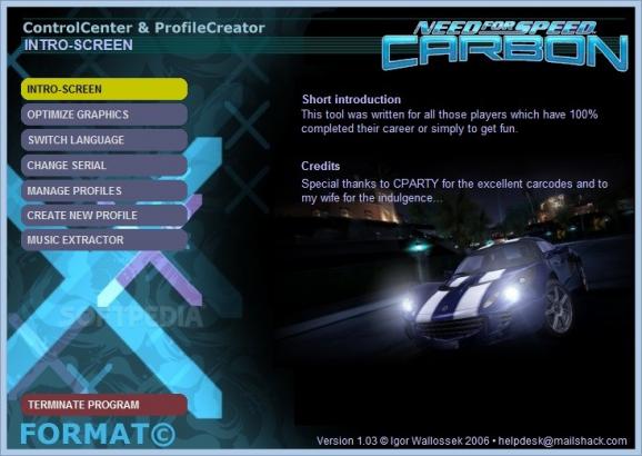 Need for Speed Carbon Control Panel screenshot