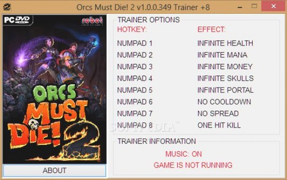 Orcs Must Die! 2 +8 Trainer for 1.0.0.349 screenshot