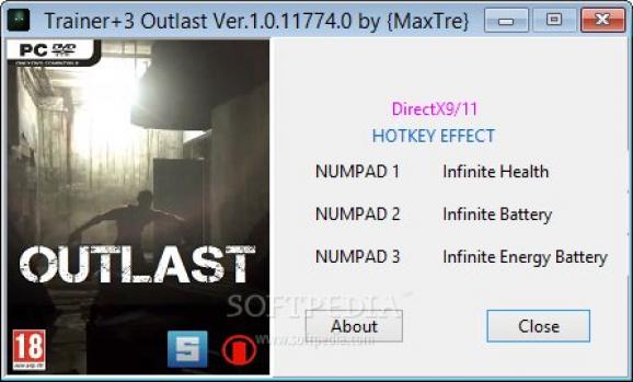 Outlast +3 Trainer for 1.0.11774 screenshot