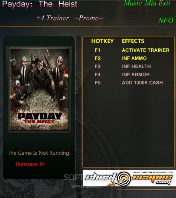 PAYDAY: The Heist +1 Trainer for 01.06.2012 screenshot