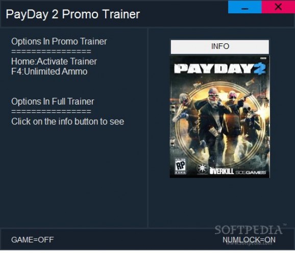 Payday 2 +1 Trainer for Beta Update 1 screenshot