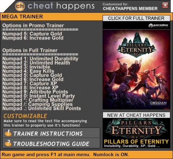 Pillars of Eternity +2 Trainer screenshot