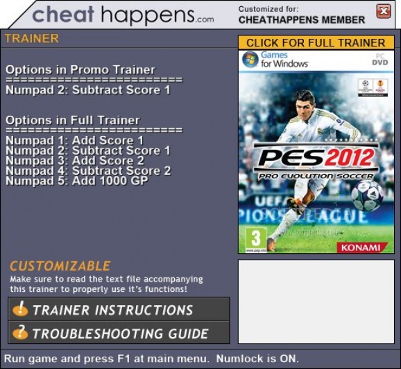Pro Evolution Soccer 2012 +1 Trainer screenshot