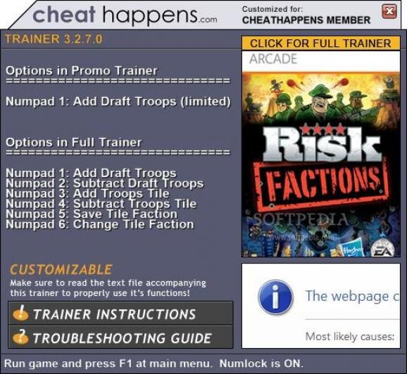 RISK: Factions +1 Trainer screenshot