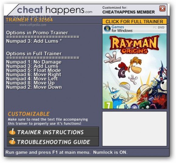 Rayman Origins +1 Trainer screenshot