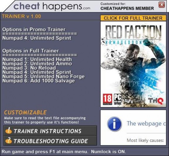 Red Faction: Armageddon +1 Trainer screenshot