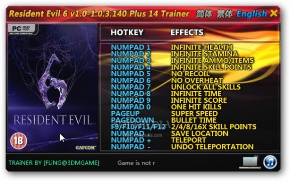 Resident Evil 6 +14 Trainer for 1.03 screenshot