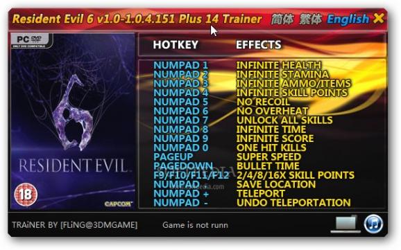 Resident Evil 6 +14 Trainer for 1.04 screenshot