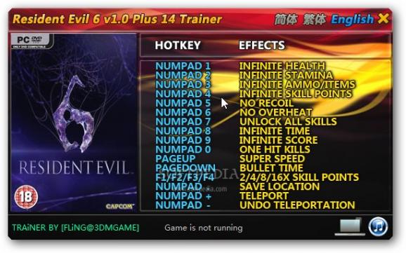 Resident Evil 6 +14 Trainer for 1.0 screenshot