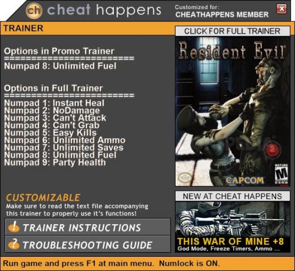 Resident Evil HD Remaster +1 Trainer screenshot