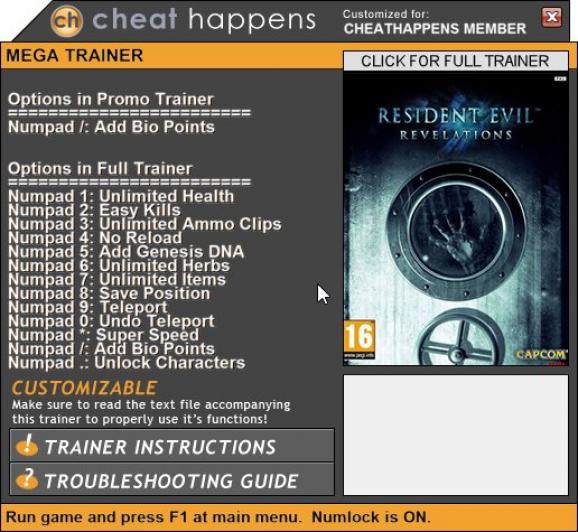 Resident Evil: Revelations +1 Trainer screenshot