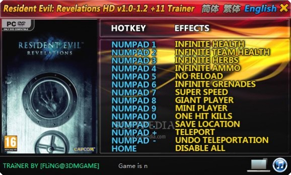 Resident Evil: Revelations +11 Trainer for 1.2 screenshot