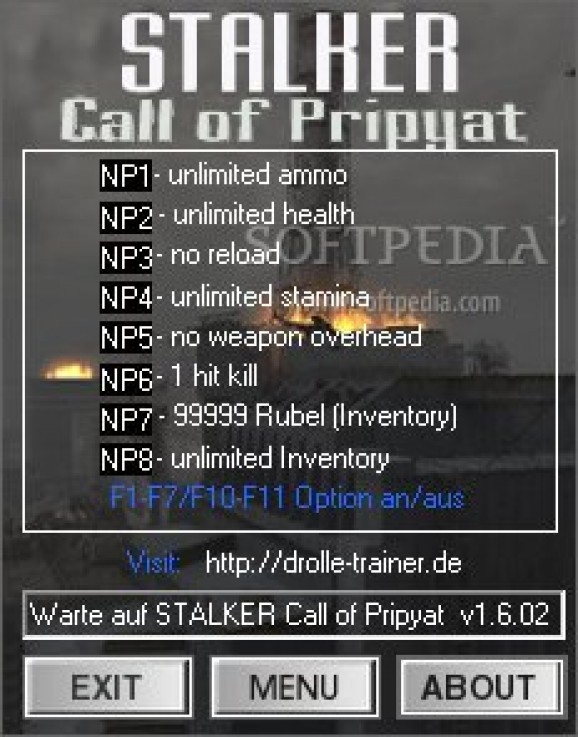 STALKER: Call of Pripyat +8 Trainer for 1.6.02 screenshot