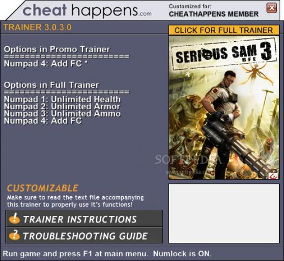Serious Sam 3: BFE +1 Trainer screenshot