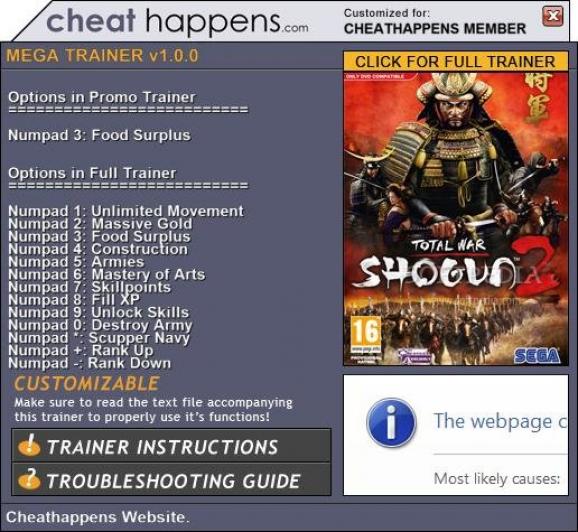 Shogun 2: Total War +1 Trainer screenshot