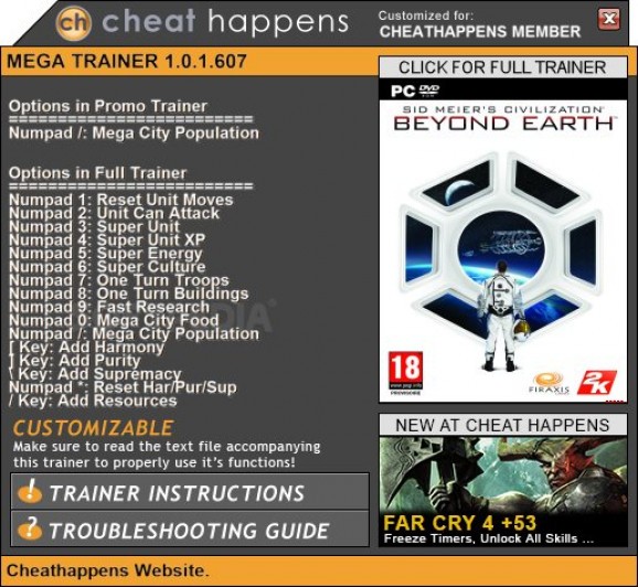 Sid Meier's Civilization: Beyond Earth +1 Trainer screenshot