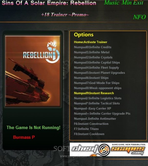 Sins of a Solar Empire: Rebellion +1 Trainer for 1.02.4185 screenshot
