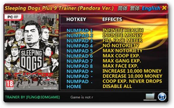 Sleeping Dogs +9 Trainer for 1.4 screenshot