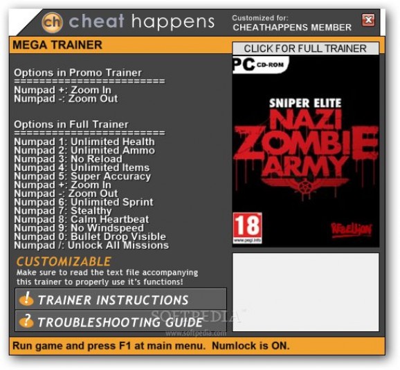 Sniper Elite: Nazi Zombie Army +2 Trainer screenshot