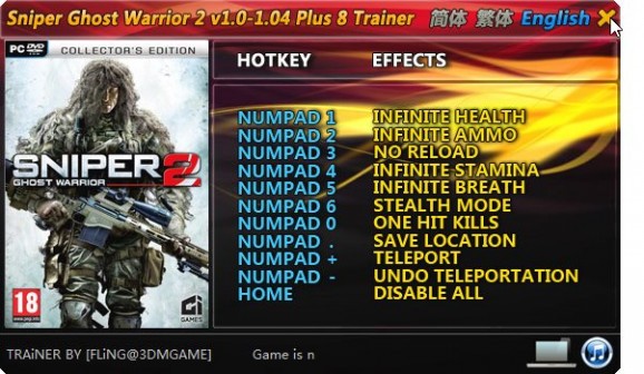 Sniper: Ghost Warrior 2 +8 Trainer for 1.04 screenshot