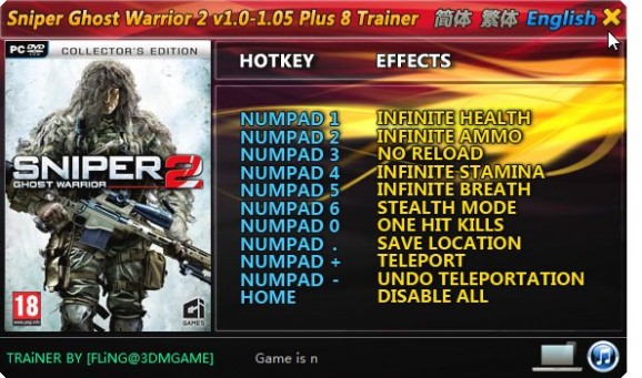 Sniper: Ghost Warrior 2 +8 Trainer for 1.05 screenshot