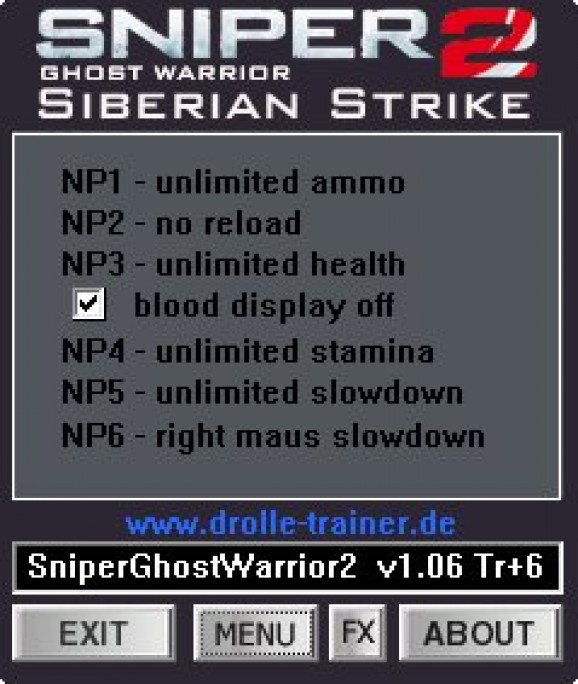 Sniper: Ghost Warrior 2 Siberian Strike +6 Trainer for 1.06 screenshot