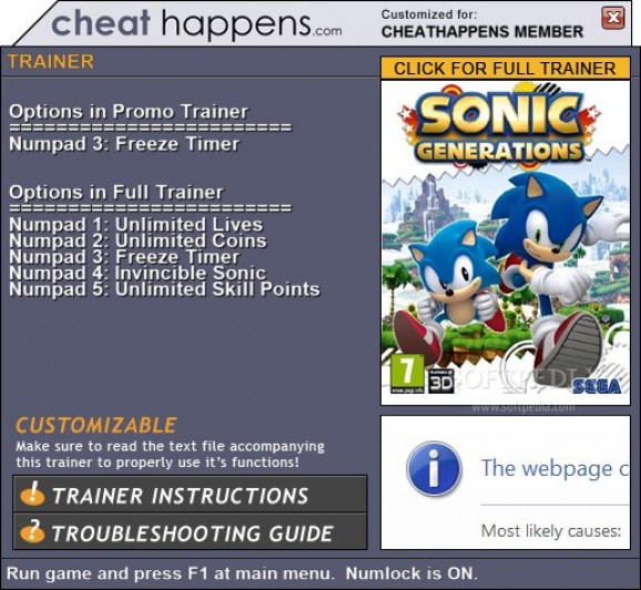 Sonic Generations +1 Trainer screenshot