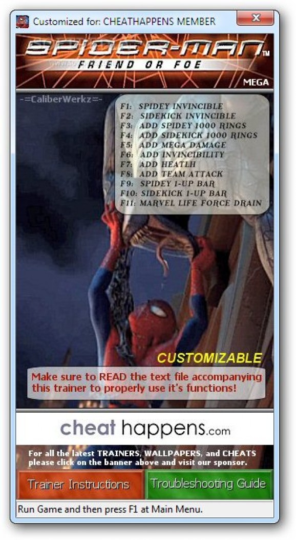 Spider-Man: Friend or Foe +11 Trainer for 1.0 screenshot