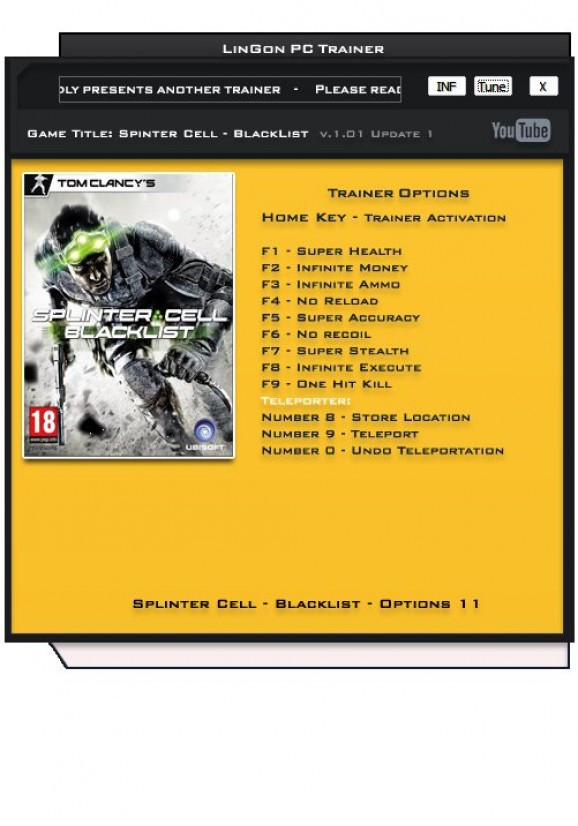 Splinter Cell: Blacklist +11 Trainer for 1.01 screenshot