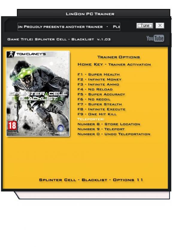 Splinter Cell: Blacklist +11 Trainer for 1.03 screenshot