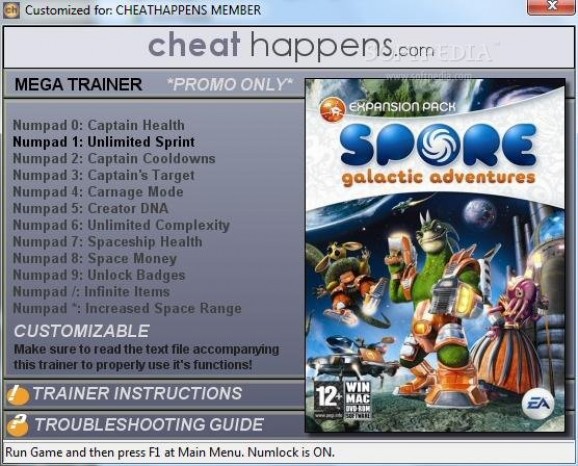 Spore: Galactic Adventures 1.5 Trainer screenshot