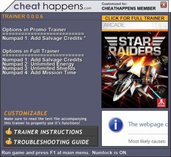 Star Raiders +1 Trainer screenshot