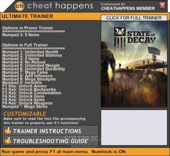State of Decay +1 Trainer screenshot