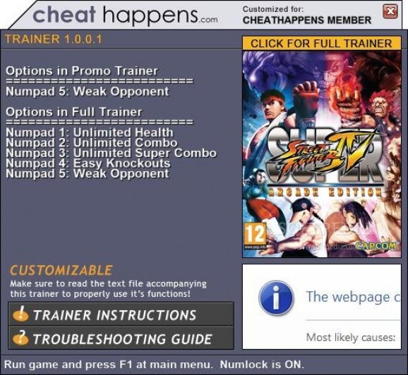 Super Street Fighter IV +1 Trainer screenshot