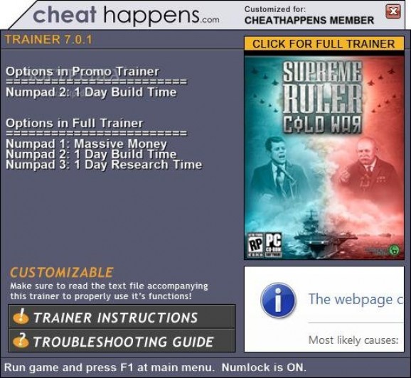 Supreme Ruler: Cold War +1 Trainer screenshot