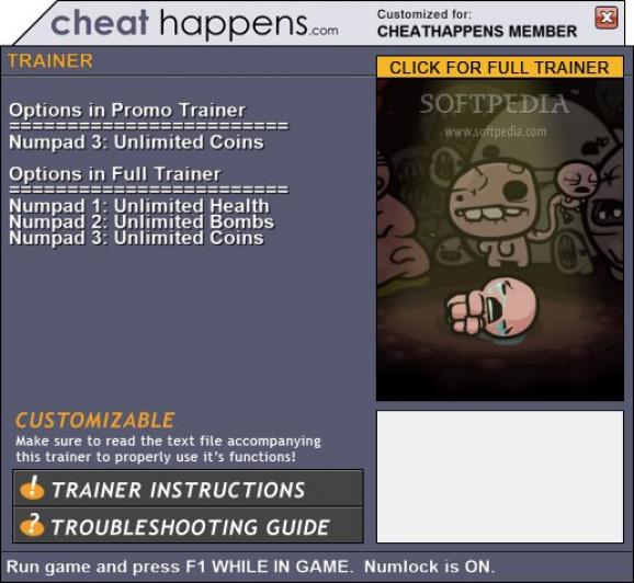 The Binding of Isaac +1 Trainer screenshot