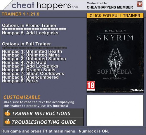 The Elder Scrolls V: Skyrim +1 Trainer screenshot