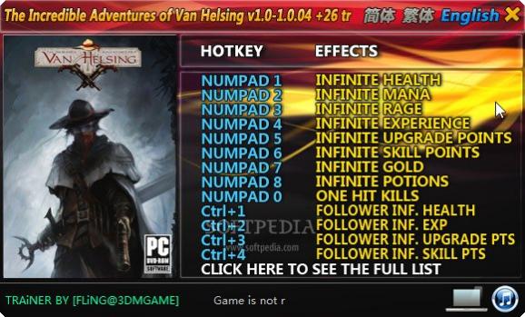 The Incredible Adventures of Van Helsing +26 Trainer for 1.4 screenshot