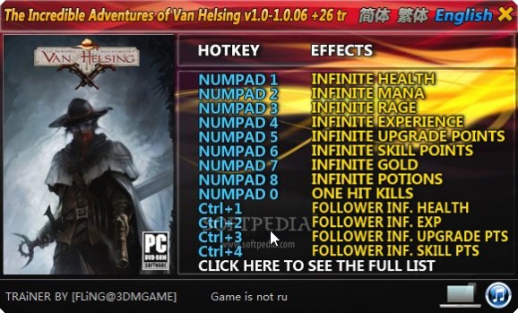 The Incredible Adventures of Van Helsing +26 Trainer for 1.6 screenshot
