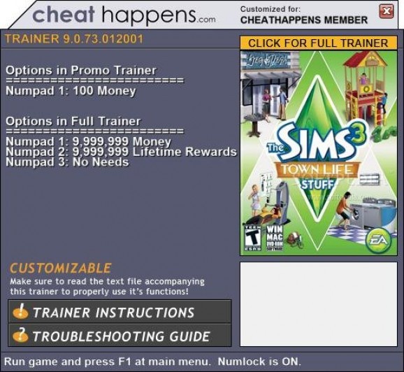 The Sims 3: Town Life Stuff +1 Trainer screenshot