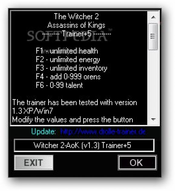 The Witcher 2: Assassins of Kings +5 Trainer for 1.3 screenshot