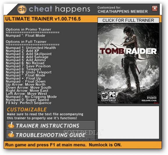 Tomb Raider +1 Trainer screenshot