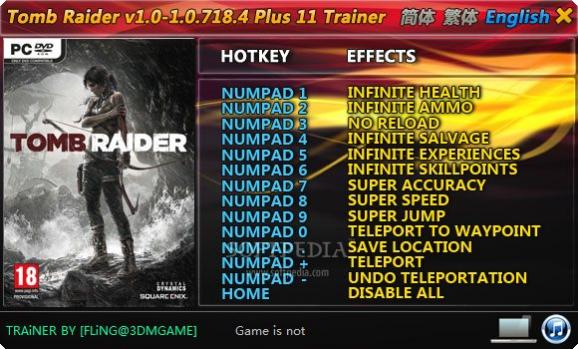 Tomb Raider +11 Trainer for 1.0.718.4 screenshot