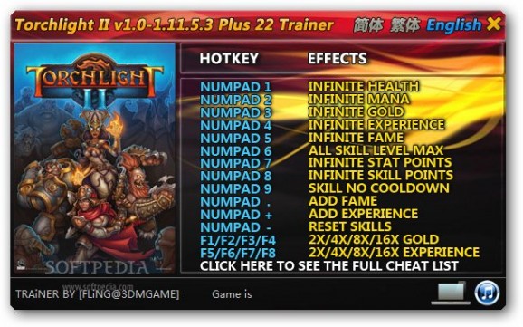 Torchlight II +22 Trainer for 1.9.5.1 - 1.11.5.3 screenshot