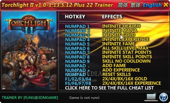 Torchlight II +22 Trainer for 1.9.5.1 - 1.13.5.12 screenshot