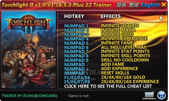 Torchlight II +22 Trainer for 1.9.5.1 - 1.16.5.3 screenshot