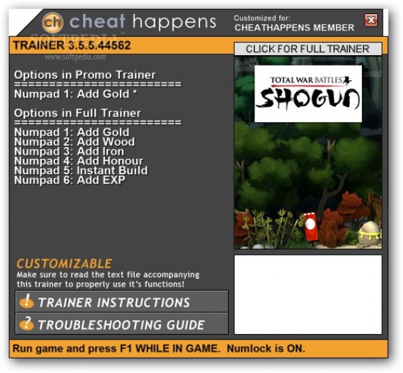 Total War Battles: Shogun +1 Trainer screenshot