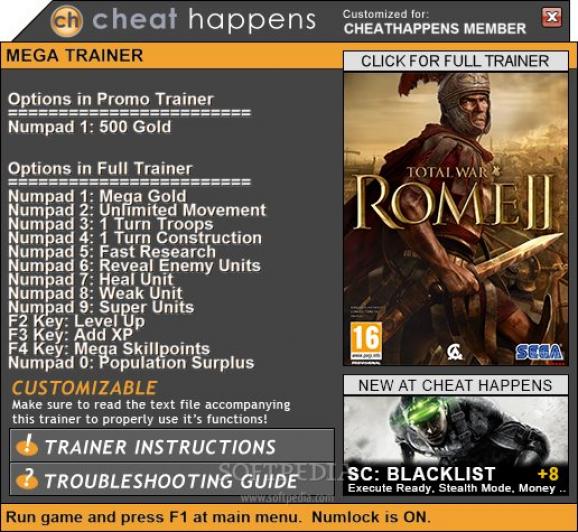 Total War: Rome II +1 Trainer screenshot