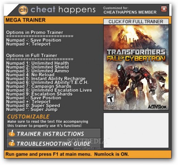 Transformers: Fall of Cybertron +2 Trainer screenshot